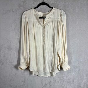Nordstrom Gathered Popover Blouse Women’s M Ivory Satin Neutral Chic Soft Career